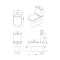 [BCZA03A] Soft-Close D-Shape Toilet Seat Bottom Fix 450mm – White - Technical Drawing