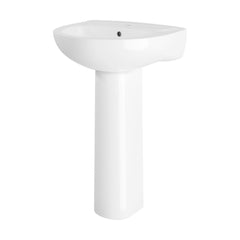 [BCZA06A] Sleek Modern White 550mm Round Bathroom 2 Tap Hole Basin & Pedestal - Cutout