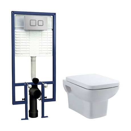 [BCZAL001] Alba Soft Square Wall Hung Toilet Pan, Soft Close Seat & Concealed Cistern with Square Push Button Plate, 360mm - Balterley - Cutout