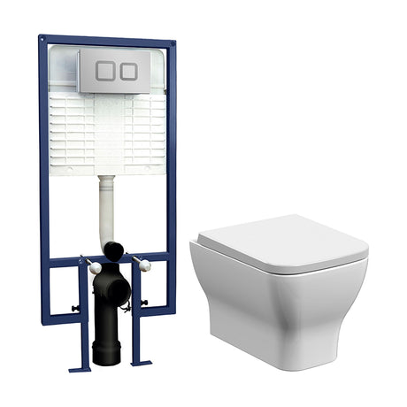 [BCZFR001] Faron Square Wall Hung Toilet Pan, Soft Close Seat & Concealed Cistern with Square Push Button Plate, 325mm - Balterley - Cutout