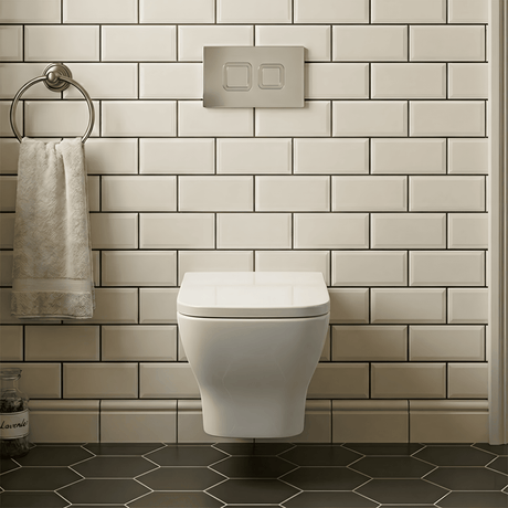 [BCZFR001] Faron Square Wall Hung Toilet Pan, Soft Close Seat & Concealed Cistern with Square Push Button Plate, 325mm - Balterley - Silo