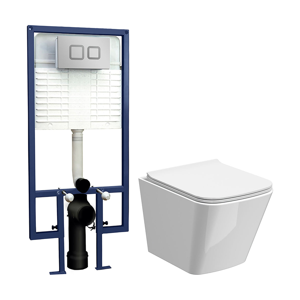 [BCZFR002] Faron Soft Square Wall Hung Toilet Pan, Soft Close Seat & Concealed Cistern with Square Push Button Plate, 325mm - Balterley - Cutout
