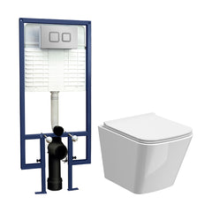 [BCZFR002] Faron Soft Square Wall Hung Toilet Pan, Soft Close Seat & Concealed Cistern with Square Push Button Plate, 325mm - Balterley - Cutout