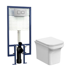 [BCZFR003] Faron Soft Square Wall Hung Toilet Pan, Soft Close Seat & Concealed Cistern with Square Push Button Plate, 390mm - Balterley - Cutout