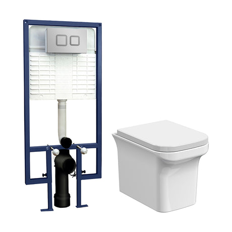 [BCZFR003] Faron Soft Square Wall Hung Toilet Pan, Soft Close Seat & Concealed Cistern with Square Push Button Plate, 390mm - Balterley - Cutout