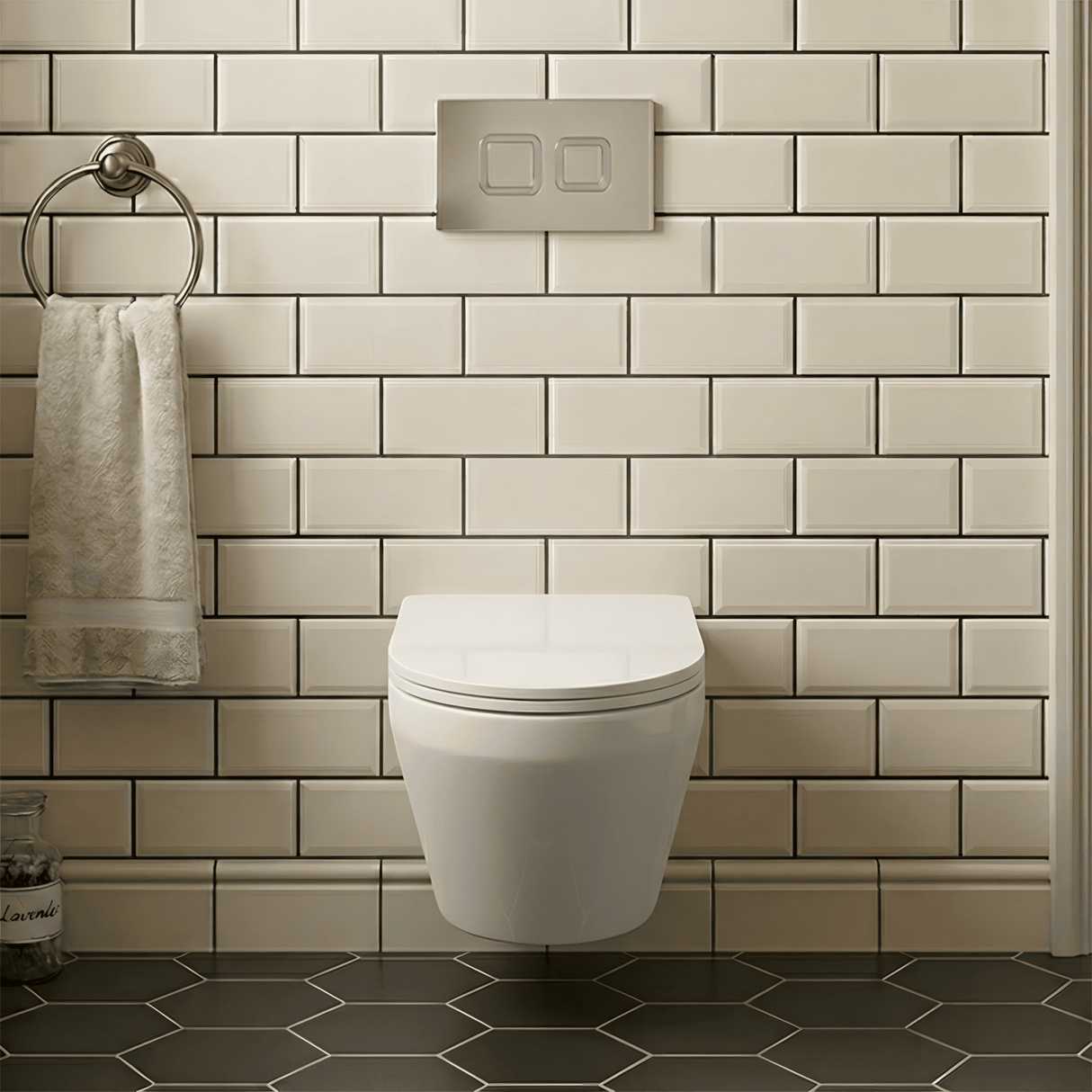 [BCZMI001] Mila Round Wall Hung Toilet Pan, Soft Close Seat & Concealed Cistern with Round Push Button Plate, 400mm - Balterley - Silo