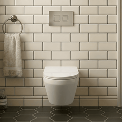 [BCZMI001] Mila Round Wall Hung Toilet Pan, Soft Close Seat & Concealed Cistern with Round Push Button Plate, 400mm - Balterley - Silo