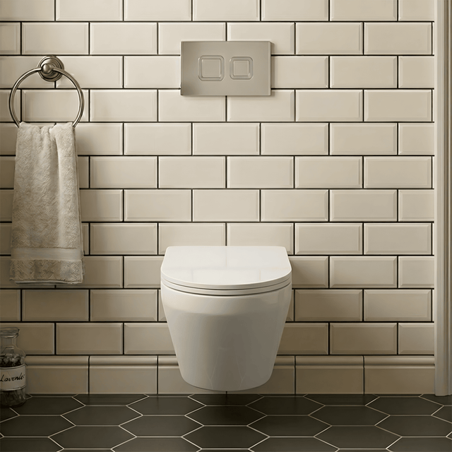[BCZMI001] Mila Round Wall Hung Toilet Pan, Soft Close Seat & Concealed Cistern with Round Push Button Plate, 400mm - Balterley - Silo