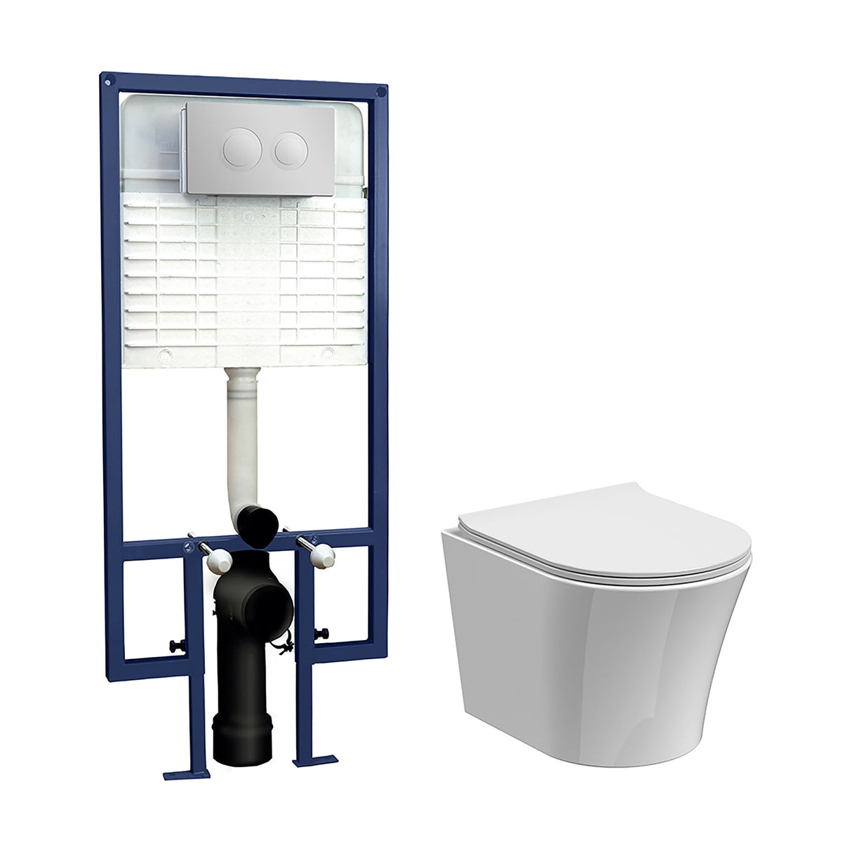 [BCZQU001] Quinn Round Wall Hung Toilet Pan, Soft Close Seat & Concealed Cistern with Round Push Button Plate, 325mm - Balterley - Cutout