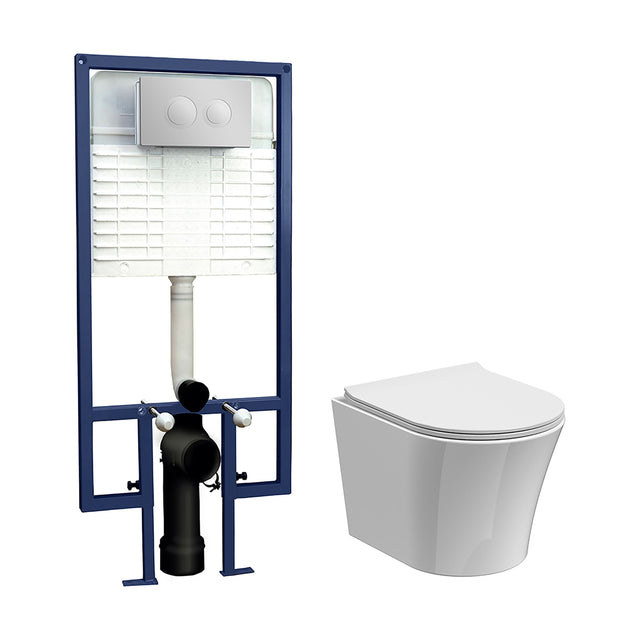 [BCZQU001] Quinn Round Wall Hung Toilet Pan, Soft Close Seat & Concealed Cistern with Round Push Button Plate, 325mm - Balterley - Cutout