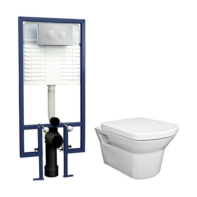[BCZSP001] Spirit Round Wall Hung Toilet Pan, Soft Close Seat & Concealed Cistern with Round Push Button Plate, 400mm - Balterley - Cutout