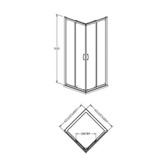 [BE5MCE76] Contemporary 5mm Toughened Safety Glass Corner Entry Shower Enclosure - 760mm - Chrome - Balterley - Technical Drawing