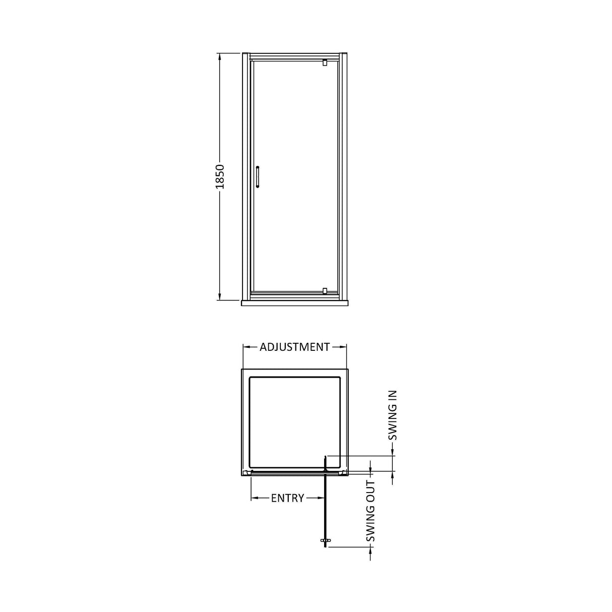 [BE5MPD76] Contemporary 5mm Toughened Safety Glass Pivot Shower Door - 760mm - Chrome - Balterley - Technical Drawing
