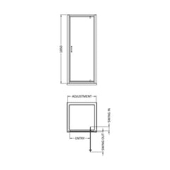 [BE5MPD76] Contemporary 5mm Toughened Safety Glass Pivot Shower Door - 760mm - Chrome - Balterley - Technical Drawing