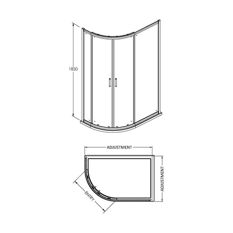 [BE5MQ128] Contemporary 5mm Toughened Safety Glass Offset Quadrant Shower Enclosure - 1200 x 800mm - Chrome - Balterley - Technical Drawing