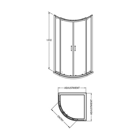 [BE5MQ7] Contemporary 5mm Toughened Safety Glass Quadrant Shower Enclosure - 700mm - Chrome - Balterley - Technical Drawing