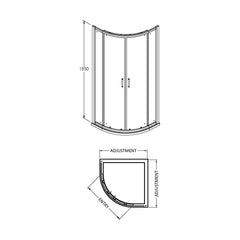 [BE5MQ9] Contemporary 5mm Toughened Safety Glass Quadrant Shower Enclosure - 900mm - Chrome - Balterley - Technical Drawing