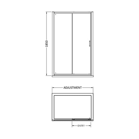 [BE5MSL10] Contemporary 5mm Toughened Safety Glass Sliding Shower Door - 1000mm - Chrome - Balterley - Technical Drawing