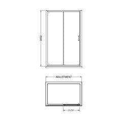 [BE5MSL12] Contemporary 5mm Toughened Safety Glass Sliding Shower Door - 1200mm - Chrome - Balterley - Technical Drawing