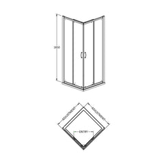 [BE6MCE80] Contemporary Square Corner Entry Shower Enclosure - 6mm Safety Glass - 800mm - Chrome - Technical Drawing