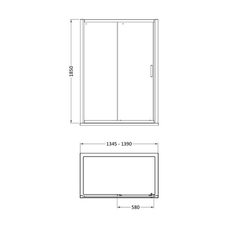 [BE6MSL14] 6mm Toughened Safety Glass Reversible Sliding Door - 1400mm - Chrome - Technical Drawing