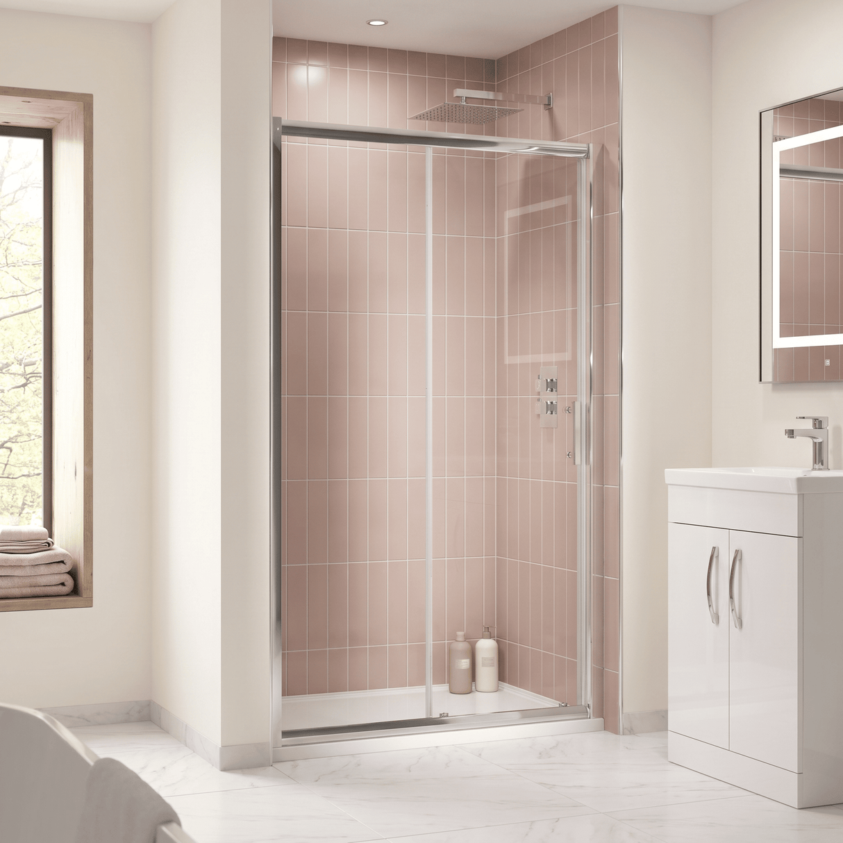 [BE6MSL14] Single Sliding Shower Door, 6mm Toughened Safety Glass, Choice of Size