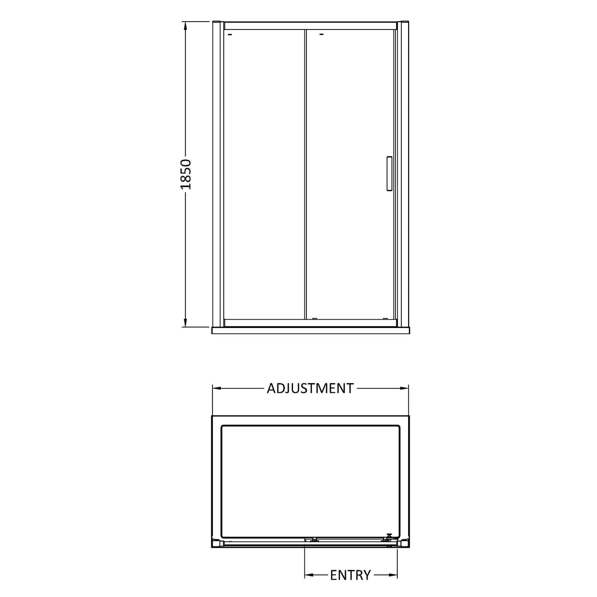 [BE6MSL15] Single Sliding Shower Door, 6mm Toughened Safety Glass, Choice of Size - Technical Drawing
