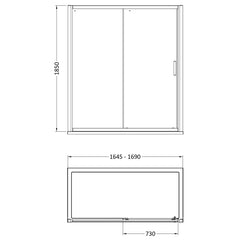 [BE6MSL17] Single Sliding Shower Door, 6mm Toughened Safety Glass, Choice of Size - Technical Drawing
