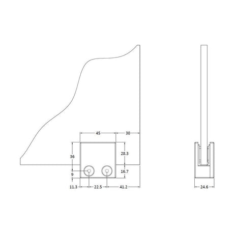 [BEAC008] Balterley Wetroom Accessories Screen Support Foot & Wall Bracket - Matt Black - Technical Drawing