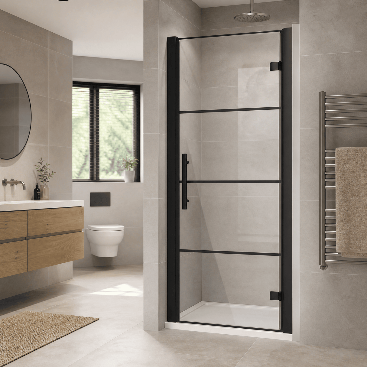 [BEADHD80] Kinver 8mm Toughened Safety Glass Hinged Shower Door, Black - Lifestyle 3
