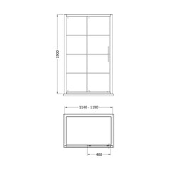 [BEADSL12] Kinver 8mm Toughened Safety Glass Sliding Shower Door, Black - Choice of Size - Technical Drawing
