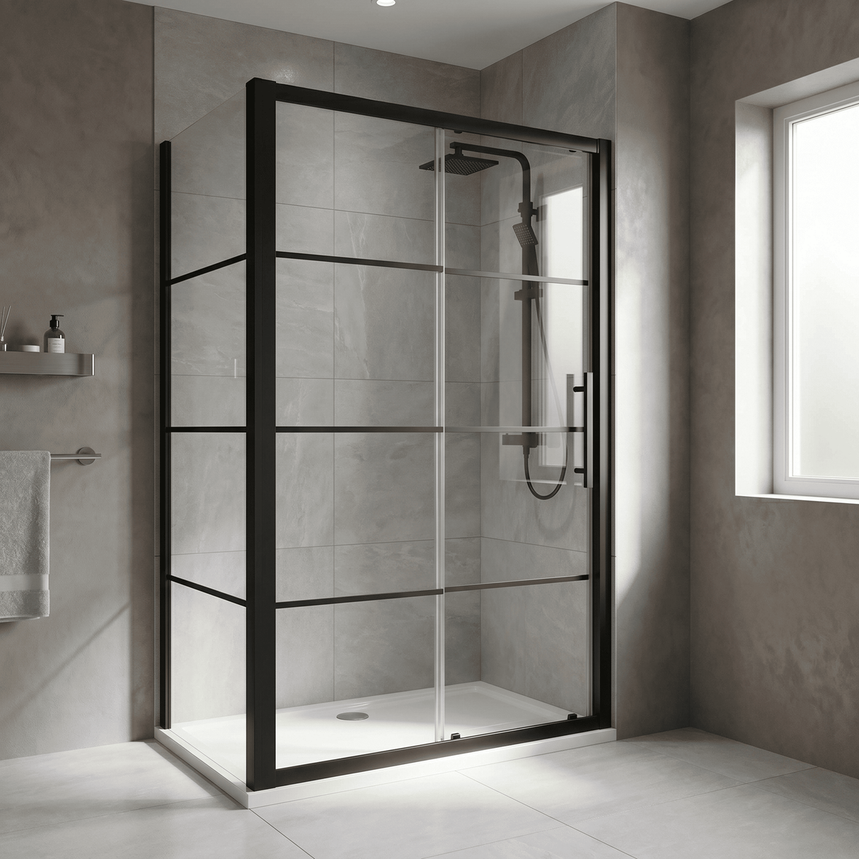 [BEADSL12] Kinver 8mm Toughened Safety Glass Sliding Shower Door, Black - Choice of Size - Lifestyle 1