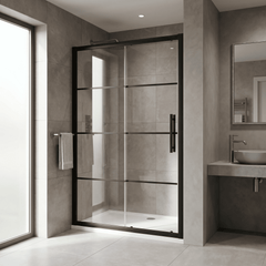 [BEADSL12] Kinver 8mm Toughened Safety Glass Sliding Shower Door, Black - Choice of Size - Lifestyle 3