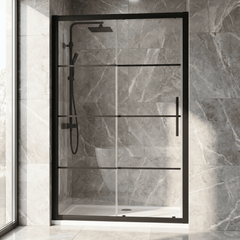 [BEADSL12] Kinver 8mm Toughened Safety Glass Sliding Shower Door, Black - Choice of Size - Silo