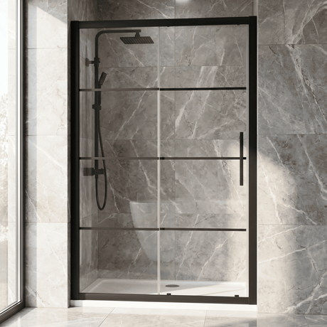 [BEADSL12] Kinver 8mm Toughened Safety Glass Sliding Shower Door, Black - Choice of Size - Silo
