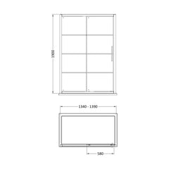 [BEADSL14] Kinver 8mm Toughened Safety Glass Sliding Shower Door, Black - Choice of Size - Technical Drawing