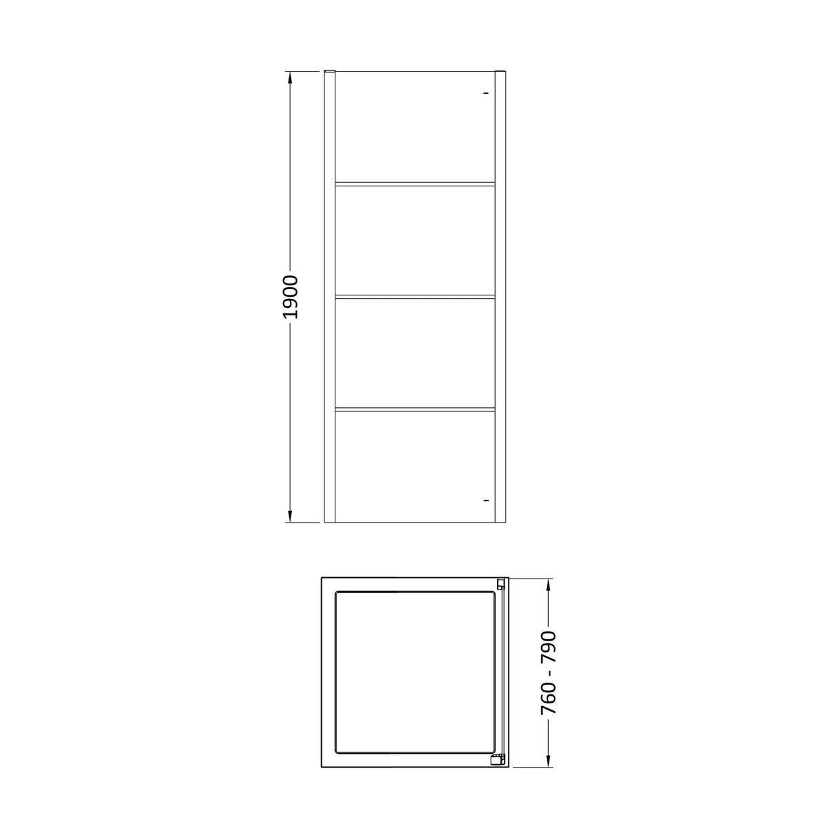 [BEADSP80] Kinver 8mm Toughened Safety Glass Shower Side Panel, Black - Technical Drawing
