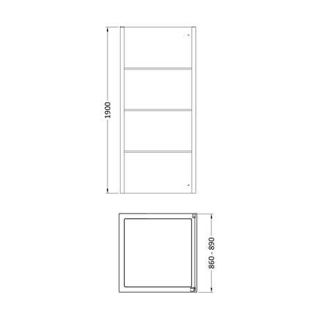 [BEADSP90] Kinver 8mm Toughened Safety Glass Shower Side Panel, Black - Technical Drawing