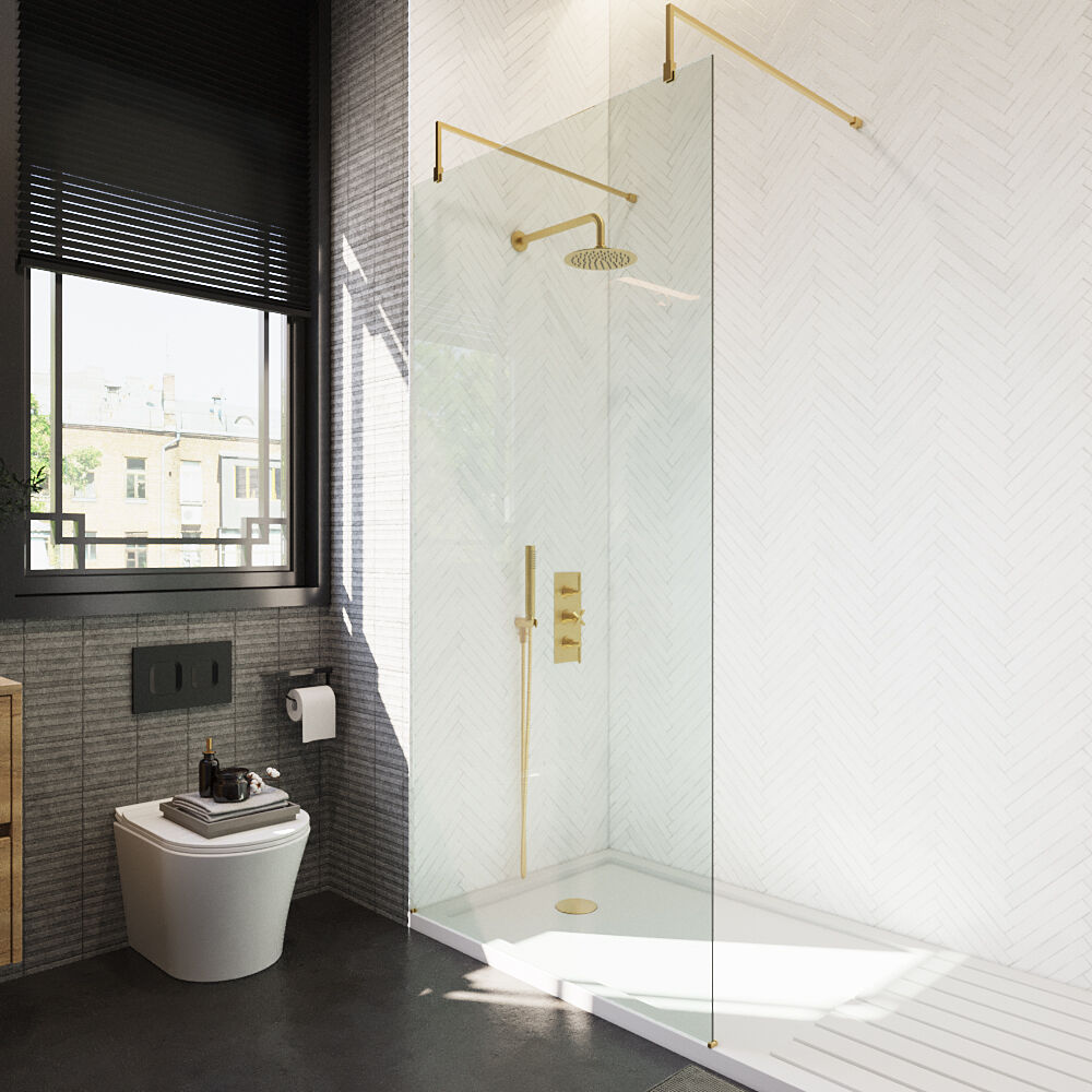 [BEAF1000BB] Balterley Contemporary Bathroom 8mm Glass Wetroom Screen with Arms & Feet, Chrome Finish, 1950 x 698 x 14mm - Lifestyle 2