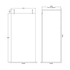 [BEAF1000CP] Balterley Contemporary Bathroom 8mm Glass Wetroom Screen with Arms & Feet, Chrome Finish, 1950 x 698 x 14mm - Technical Drawing