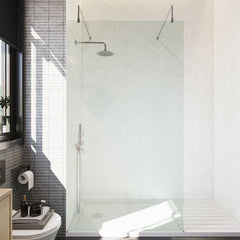 [BEAF1100CP] Balterley Contemporary Bathroom 8mm Glass Wetroom Screen with Arms & Feet, Chrome Finish, 1950 x 698 x 14mm - Lifestyle 1