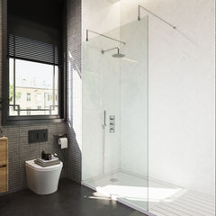 [BEAF1100CP] Balterley Contemporary Bathroom 8mm Glass Wetroom Screen with Arms & Feet, Chrome Finish, 1950 x 698 x 14mm - Lifestyle 2