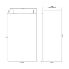 [BEAF1100MB] Balterley Contemporary Bathroom 8mm Glass Wetroom Screen with Arms & Feet, Chrome Finish, 1950 x 698 x 14mm - Technical Drawing