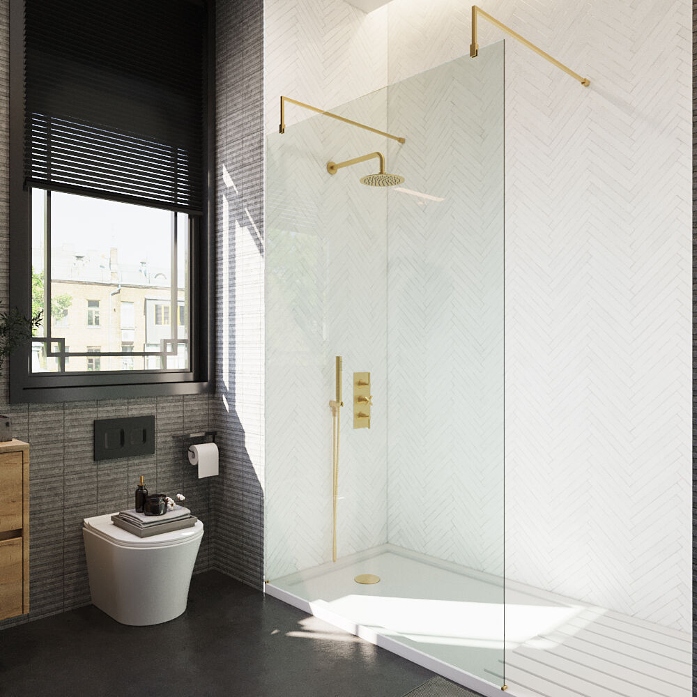 [BEAF1200BB] Balterley Contemporary Bathroom 8mm Glass Wetroom Screen with Arms & Feet, Chrome Finish, 1950 x 698 x 14mm - Lifestyle 2