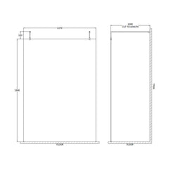 [BEAF1400BB] Balterley Contemporary Bathroom 8mm Glass Wetroom Screen with Arms & Feet, Chrome Finish, 1950 x 698 x 14mm - Technical Drawing