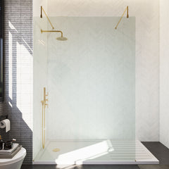 [BEAF1400BB] Balterley Contemporary Bathroom 8mm Glass Wetroom Screen with Arms & Feet, Chrome Finish, 1950 x 698 x 14mm - Lifestyle 1
