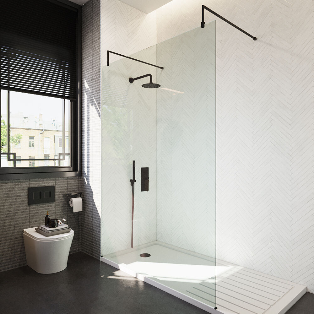 [BEAF1400MB] Balterley Contemporary Bathroom 8mm Glass Wetroom Screen with Arms & Feet, Chrome Finish, 1950 x 698 x 14mm - Lifestyle 2