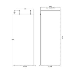 [BEAF700BB] Balterley Contemporary Bathroom 8mm Glass Wetroom Screen with Arms & Feet, Chrome Finish, 1950 x 698 x 14mm - Technical Drawing