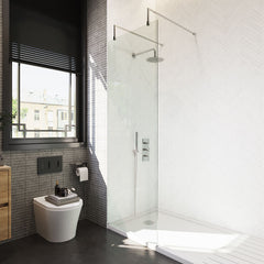[BEAF700CP] Balterley Contemporary Bathroom 8mm Glass Wetroom Screen with Arms & Feet, Chrome Finish, 1950 x 698 x 14mm - Lifestyle 2