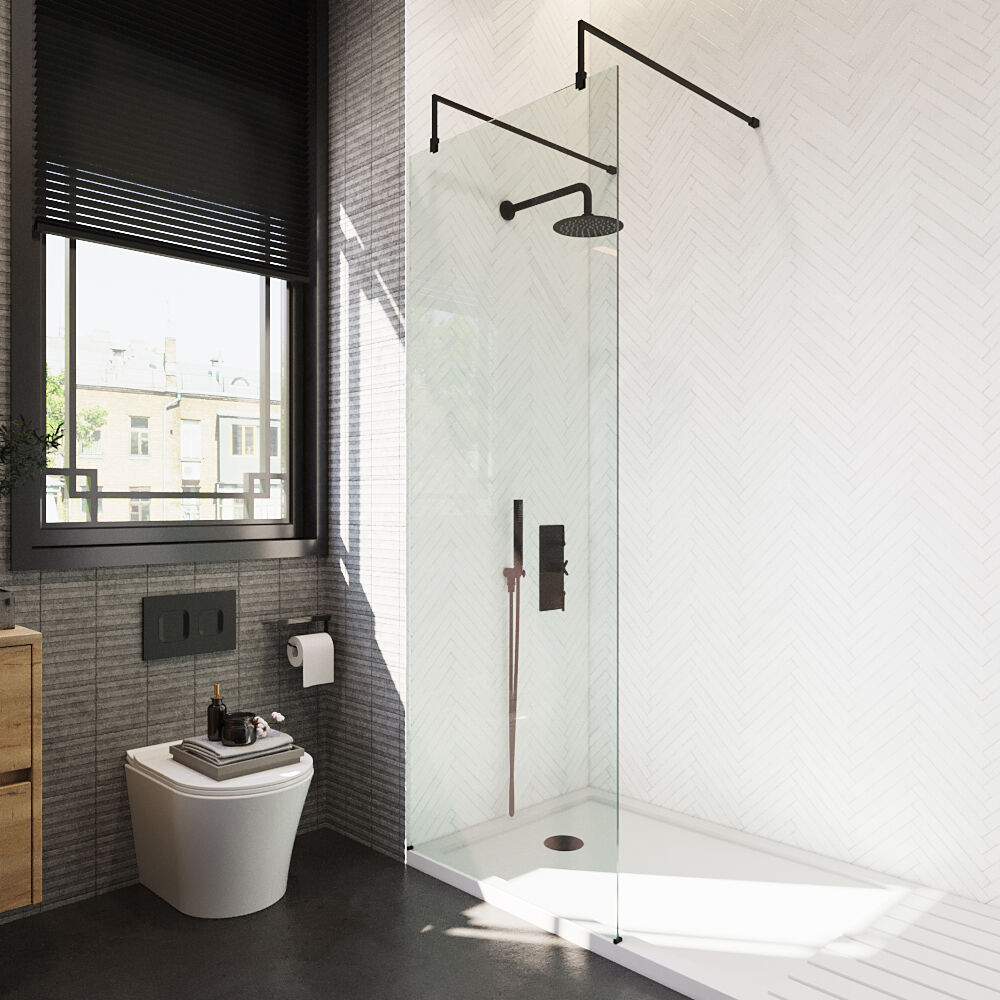 [BEAF760MB] Balterley Contemporary Bathroom 8mm Glass Wetroom Screen with Arms & Feet, Chrome Finish, 1950 x 698 x 14mm - Lifestyle 2